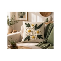 Papatya Nakış Görünümlü Dijital Baskılı Bohem Çiçek Motifli İplik Efektli Gizli Fermuarlı Dekoratif Kırlent Kılıfı 43x43 Cm Çok Renkli Çok Renkli