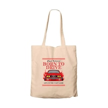 Born To Drıve Bmw Krem Fermuarlı Bez Çanta Gabardin