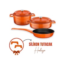 Lava Döküm 3x Trendy Serisi 6 Parça Tencere & Tava Seti Turuncu Kırmızı