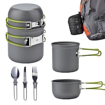 Sunup Taşınabilir Katlanabilir Kamp Tencere Tabak Seti - Paslanmaz Çelik Kaşık Çatal Bıçak Sofra Takımı, Yapışmaz Alüminyum Isı Yalıtımlı Açık Hava Kampı, Yürüyüş & Trekking Ekipmanı Taşıma Çantalı Gri