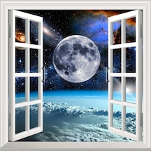 Pencere Poster Duvar Kağıdı Uzay Manzarası 2 Yapışkanlı Sticker