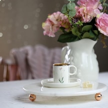 Akayev Mermer 25 Cm Rose Gold Boncuk Ayaklı Beyaz Yuvarlak Sunumluk Çok Renkli