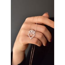 Papatya Silver 925 Ayar Gümüş Rose Kaplama Zirkon Taşlı Kalpli Kralıçe Tacı Kolye