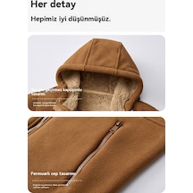 Erkek Polar Ceket Günlük Kapüşonlu Polar Astarlı Kalın Sıcak Hırka Dış Giyim Sonbahar Ve Kış İçin Lacivert