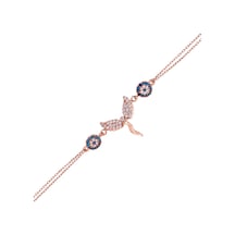 Rose Zirkon Taşlı Nazar Boncuklu Koruyucu Melek 925 Ayar Gümüş Bileklik