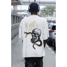 Korn Rock Metal Sırt Baskılı Unisex Oversize Müzik Grubu Tişört Beyaz