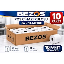 Termal Pos Cihazı Rulosu 56 Mm X 14 M - 100 Adet 10 Paket Yazar Kasa Slip Rulosu