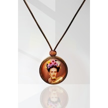 Frida Kahlo Ahşap Kolye N11.14824 Kahverengi