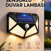 Sensörlü Güneş Enerjili 100 Led Duvar Lambası Ip65 Pır Hareket Sensörlü