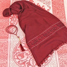 Hediyelik Seccade, Şal, İnci Tesbih, Asetat Kutulu 26 23 Cm 450 Gr Set-bordo Çok Renkli