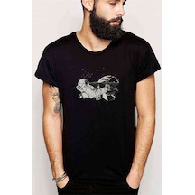 Keyifli Astronot Baskılı Siyah Erkek Tshirt