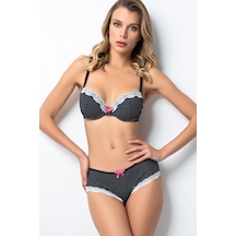 Miorre Push-up Dolgulu Puantiyeli Sütyen Takımı Siyah - Beyaz