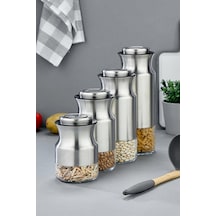 Tekbir 4 Parça Kilitli Vakumlu Metal Cam Kavanoz Seti Metal