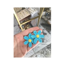Mavi Çiçek Model Küpe