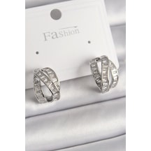 Pirinç Gümüş Renk Zirkon Taşlı Düğüm Halka Model Kadın Küpe Çok Renkli