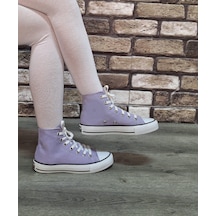 Yarım Bilek Kot Keten Bağcıklı Günlük Rahat Esnek Düz Şeffaf Taban Bez Ayakkabı Sneaker Lila