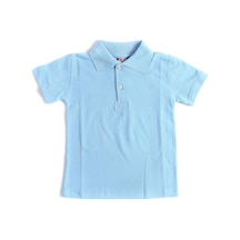 Mavi Kısa Kol Düz Renk Yakalı 6-17 Yaş Çocuk Okul Lakos Tişört Polo Yaka T-shirt Mavi