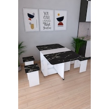 Pratik Katlanır Açılır Kapanır Katlanabilir Taşınabilir Siyah Yemek Masası 4 Kişilik Balkon Masası Siyah Mermer