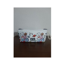 Kpop - Bt21 Karakterleri Kolaj Beyaz Zeminli Desenli Tasarım Kalemlik - Makyaj Çantası Diğer