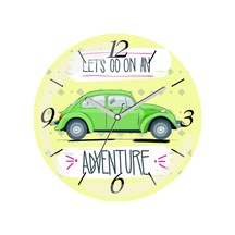 Lets Go On Adventure Wosvos Çap 30cm Sessiz Akar Bombeli Gerçek Cam Duvar Saati Çok Renkli
