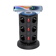 12 Prizli Güç Kulesi Akıllı Priz 3 Usb + Kablosuz Şarj 3680w Yüksek Güç
