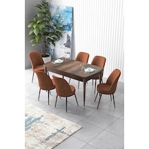 Canisa Zen Serisi 80x132 Mdf Açılabilir Barok Ahşap Desen Masa Takımı Ve 6 Kiremit Sandalye Masa Barok Sandalyeler Kiremit