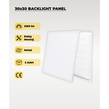 24w 30x30 Backlight Led Panel Armatür 4000k Gün Işığı 2 Adet Beyaz