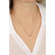 Taşsız Gümüş Kilit Kolye Rose Gold