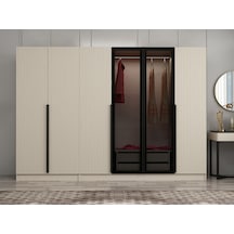 Kale Plus 6 Mebran Kapaklı 2 Çekmeceli Dolap Kumtaşı Mebran Füme Cam 190cm Bej