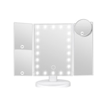 Led Işıklı Katlanabilir Makyaj Aynası - 2x 3x 10x Büyütme Modu - Dokunmatik Ekran - 5 Farklı Ayna
