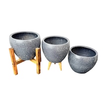 Gri Granit Boyalı Toprak Saksı-üçlü Set-terracota-15 Cm Çap
