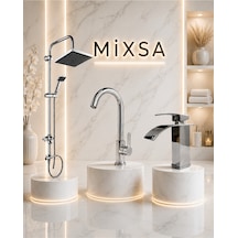 Lüx 3'lü Set Robot Duş Seti Premium Valor Mutfak Bataryası Şelale Akışlı Lavabo Bataryası 3'lü Set Krom
