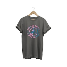 Müzik Grubu Rock Metal Baskılı Linkin Park Cool %100 Pamuk Bisiklet Yaka Gri T-shirt Gri