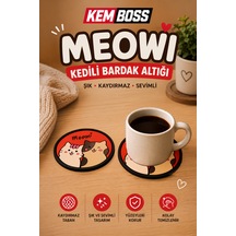 Kemboss Meowi Kedili Bardak Altlığı 2'li Set - Pvc Kaydırmaz Bardak Altlığı Kahve Kupa Çay Bardağı Altlığı Masa Koruyucu Çok Renkli