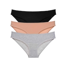 Royaleks 3 adet Süper Eko Set Likralı Kadın Slip Külot Siyah Ten Gri RYL-EKO3012 Gri - Siyah