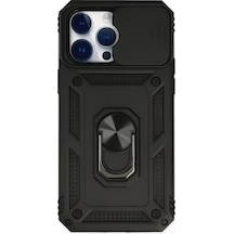 Newface Apple İphone 14 Pro Max Kılıf Pars Lens Yüzüklü Silikon - Siyah