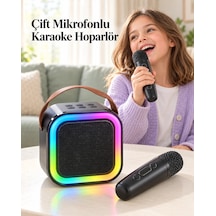 Zenvia Renkli Led Aydınlatmalı Taşınabilir Bluetooth Hoparlör Ve 2 Mikrofon Seti Znv2026