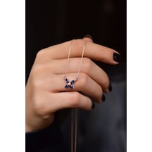 925 Ayar Gümüş Rose Kaplama Lacivert Zirkon Taşlı Plumeria Kolye UVPTS100430-2