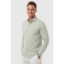 Rizzup Yeşil Slim Fit Çizgili %100 Pamuk Erkek Gömlek Nefes Alan Şık Günlük Gömlek 2602626