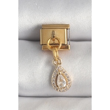 316l Çelik Gold Renk Sallantı Damla Zirkon Taşlı Charm - Özel Seri Bzsurn010362 Altın