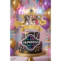 K Pop Huntrix Demon Hunters Gold Pasta Süsü 4'lü Çubuklu Doğum Günü Pasta Dekoru +3