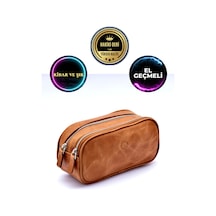 Empiero Gold Taba Hakiki Deri Çift Fermuarlı El Çantası El Geçmeli Gold Taba