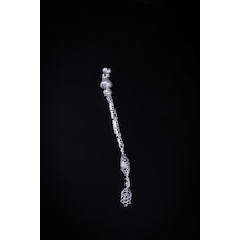Encili Silver 925 Ayar Gümüş Tekli Kral Zincir Lale Motif Uç Detaylı Tesbih Püskülü