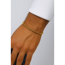Altın Renk Iç Içe Geçmeli Arnavut Asansör Unisex Erkek Çelik Bileklik - 3380 Çok Renkli