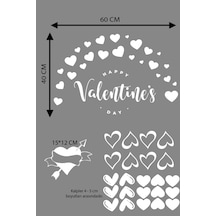 Happy Valentine's Day Sevgililer Günü Sticker Kalp, Love, I Love You Cam, Duvar Sticker Etiket Seti-5 Renkli