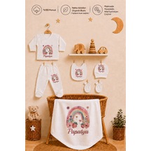 Pia Baby Kız Bebek İsme Özel Zıbın Set 6 Parça %100 Pamuk Organik Baskılı Hastane Çıkışı Battaniyeli Set 1097bz0x Ekru