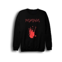 Revenge Baskılı Bisiklet Yaka Sweatshirt Siyah