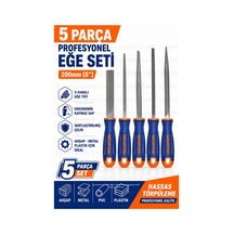 5 Parça Profesyonel Eğe Seti 200 Mm 8" Ergonomik Kaymaz Saplı Sertleştirilmiş Çelik Ahşap Metal Pl