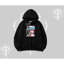 Kapşonlu Sweatshirt Anime Hiker Girl Balance Is Everything Baskılı Siyah