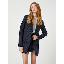 Koton Blazer Ceket Uzun Cep Detaylı Çizgili Lacivert Çizgili 3sal90002ık 3SAL90002IK7S0 Lacivert